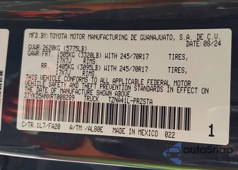 2024 Toyota Tacoma Sr 2Wd z USA, uszkodzony, nr VIN 3TYKD5HNXRT008289